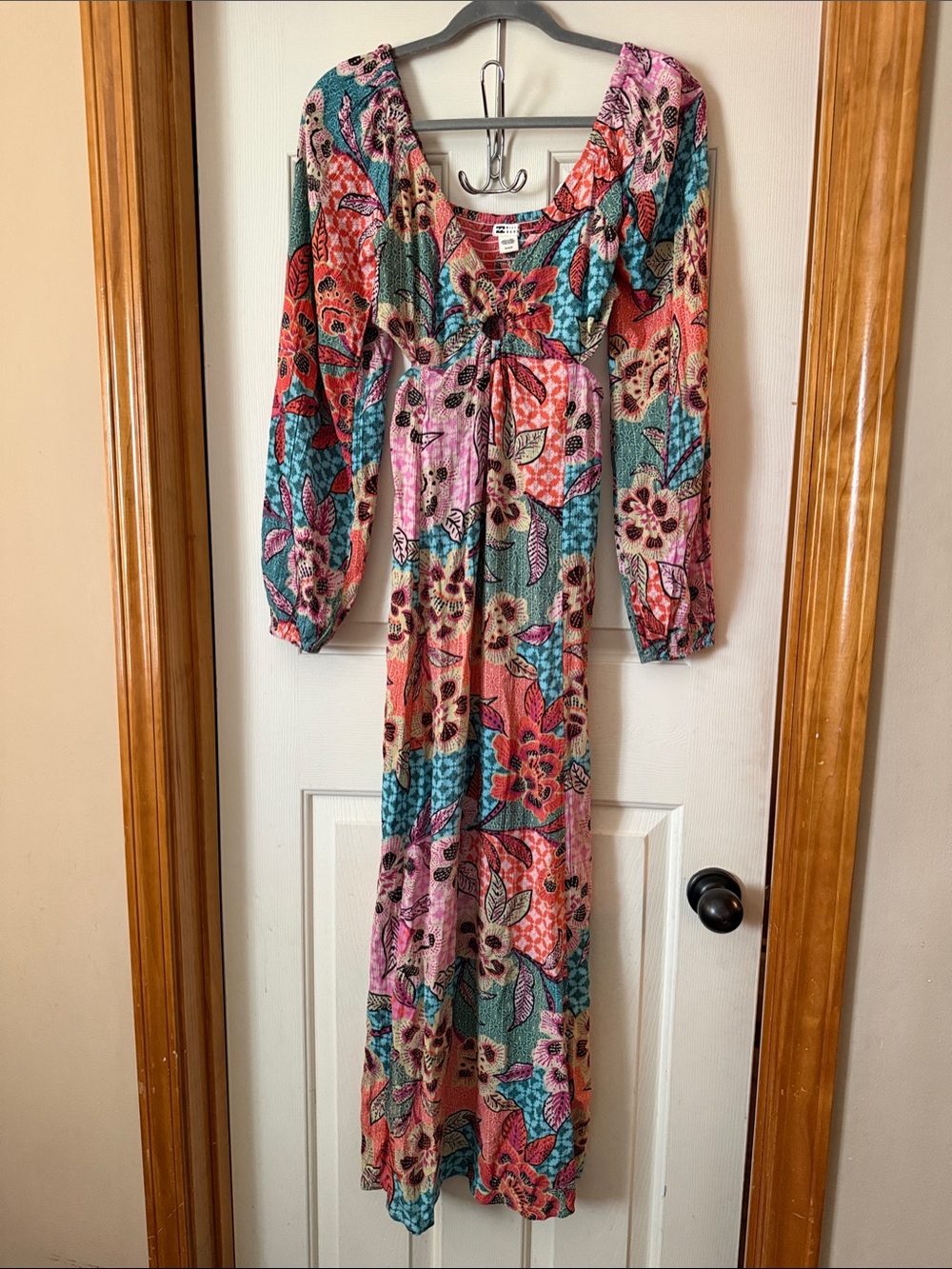 Billabong Floral Multi-Color Long Sleeve Maxi Dress